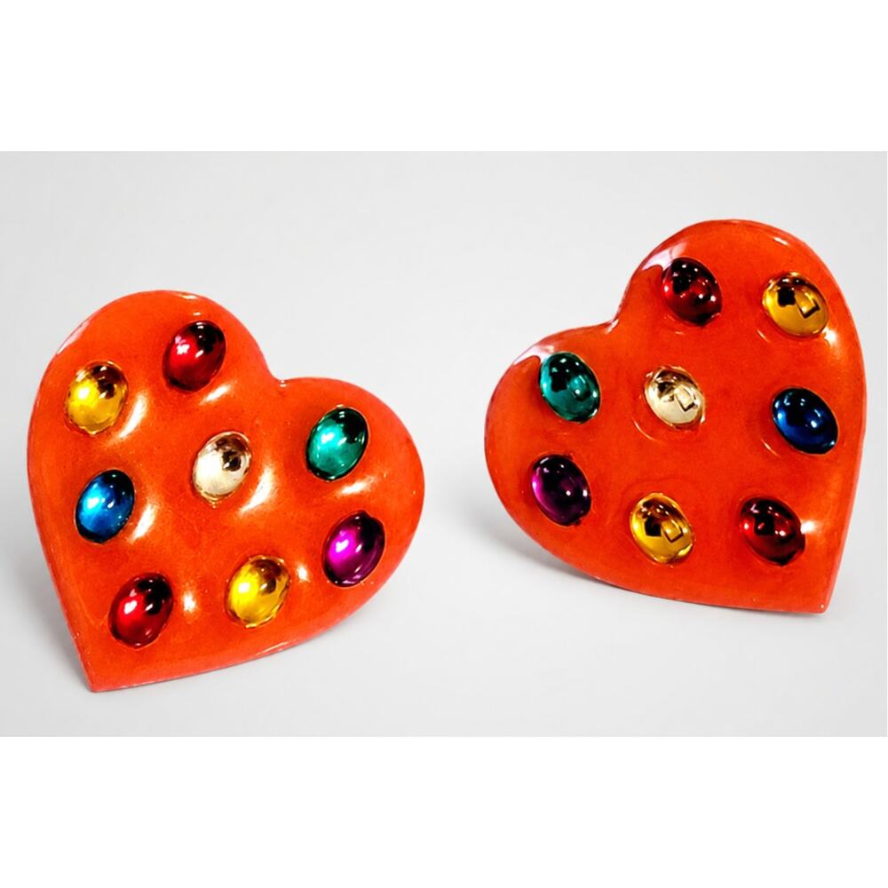 Vintage Pink Heart Pierced Earrings Lucite Dots Kitschy Retro Jewelry rp-49‎